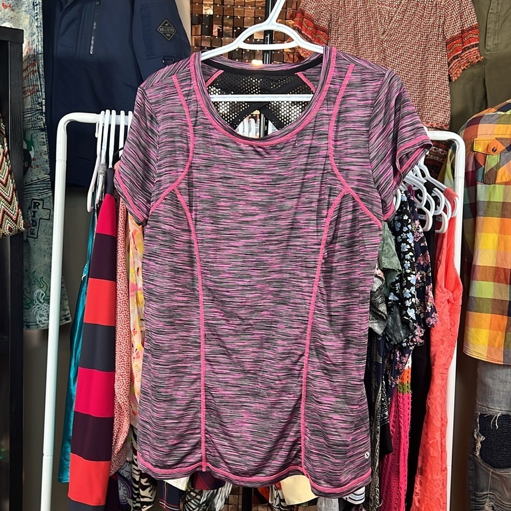 Xersion Purple Heathered Size Large with Mesh Detail Top